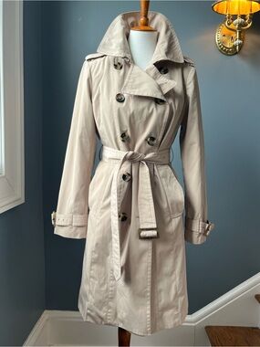 Classic London Fog British Tan Double Breasted Belted Trench Coat